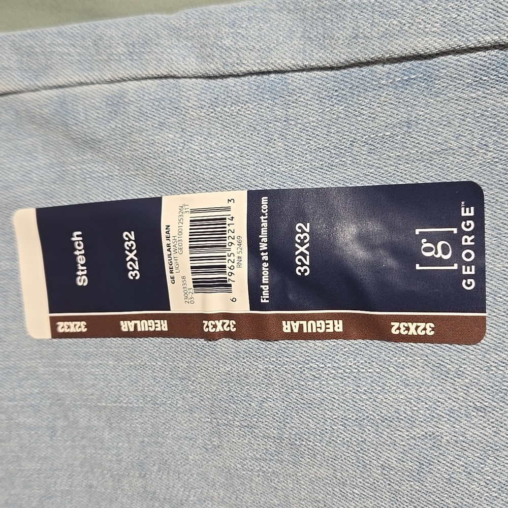 2 Pair George G Men's Light Wash Regular Straight Leg Blue Stretch Jeans 32X32 - Picture 2 of 4